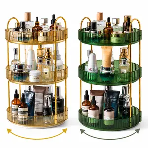 3-Tier 360 Rotating Makeup Carousel, Large-Capacity Spinning Vanity Organizer for Skincare, Perfume Storage in Bathroom (Home Organizer Cosmetic Storage Stand)