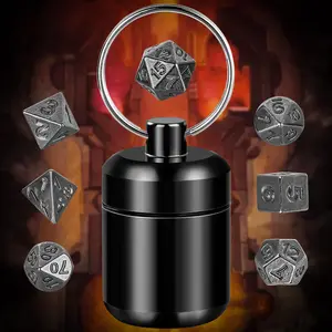 Mini DND Dice Set with Small Portable Keychain Metal Case, 1 Set Tiny Polyhedral Metal D&d Dice Set, for Role Playing Table Board Game Gift