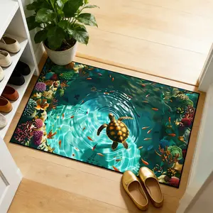 Entrance Mat Coral Turtle Design Rug, Reflective Short Velvet Floor Mat, Home Decor Carpet for Entryway Living Room Bedroom Kitchen Outdoor