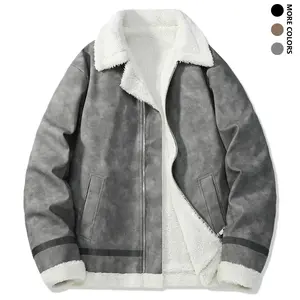 Men's Faux Leather Wool Jacket Thick Sherpa Lining, Stylish Lapel Collar, Full Zip Winter Coat, Available in Various Colors with Functional Side Pockets, Perfect for Layering This Fall & Winter, Long Sleeve