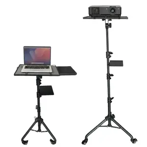Projector Stand 29.5 to 71 Inch Adjustable Tripod 2 Shelves Portable Laptop Cart w Phone Holder