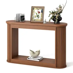 Sikaic Fluted Brown Console Table - Stylish Indoor Living Room Entryway Sofa Table, Functional Furniture for Home