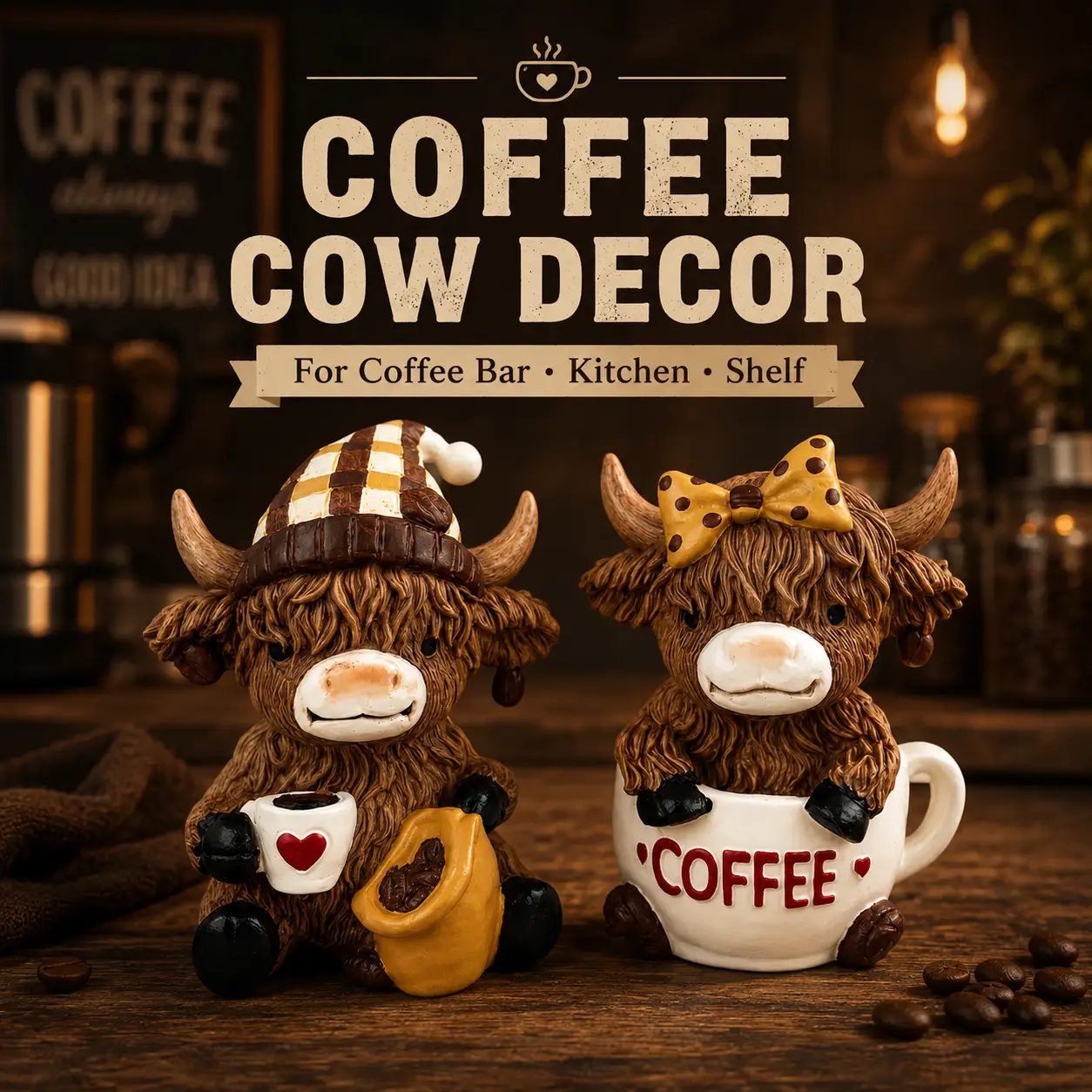 Durable Rustic Coffee Colored Resin Highland Cow Decorative Figurine - House & Office Collectibles, Desktop Sculpture, Ideal Gift for Highland Cow Lovers (Home Decor Supplies)