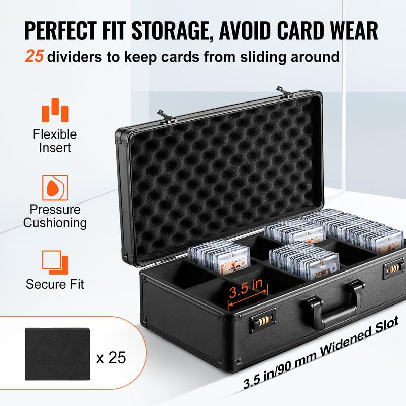 VEVOR Graded Card Storage Box,  , 5 Slots, Graded Sports Cards Holder Carrying Case with Coded Lock Foam Dividers, for 162 PSA Graded Cards 115 BGS Cards 130 SGC Cards 585 Top Loaders Metal Organiser