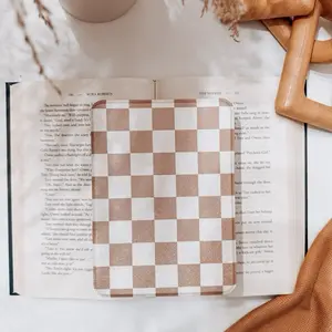 Beige Checkered Kindle Case Clear Back Flip Cover for Kindle Paperwhite 11th/12th Gen & Kindle Colorsoft Magnetic Closure Lightweight Durable Aesthetic Protection