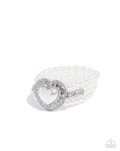 Lifelong Love Letter - White Pearh Heart Stretchy Bracelet - Paparazzi