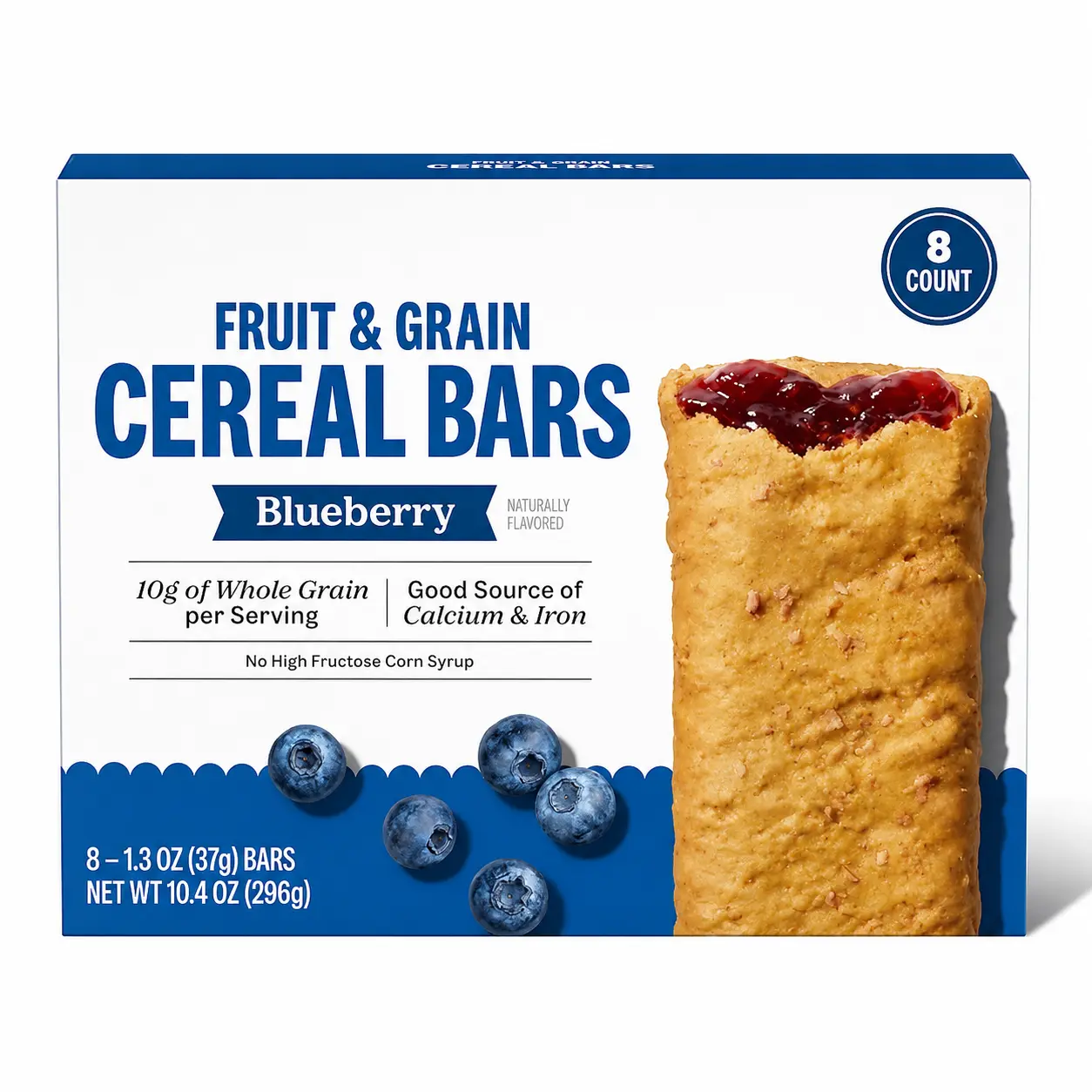 Sweet Soft-Baked Blueberry Fruit & Grain Cereal Bars, Breakfast Snack (8 Count)