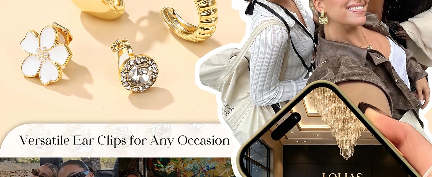 LOLIAS Clip On Earrings for Women 14K Gold Plated Clip Earrings Non Pierced Ears Clips CZ Pearl Knot Twist Chunky Hoop and Studs Earring Set Hypoallergenic Fake Earings Jewelry