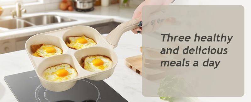 Non-Stick Egg Frying Pan 4-Hole Skillet with Handle for Gas Stove & Induction Easy Clean Kitchen Gadgets for Breakfast Eggs Toast Bread Food