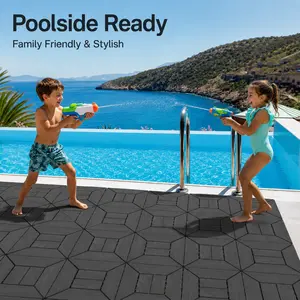 44 Pcs Interlocking Deck Tiles Easy Quick Installation Clean Suitable For Porch Poolside Outdoor Indoor Balcony Backyard