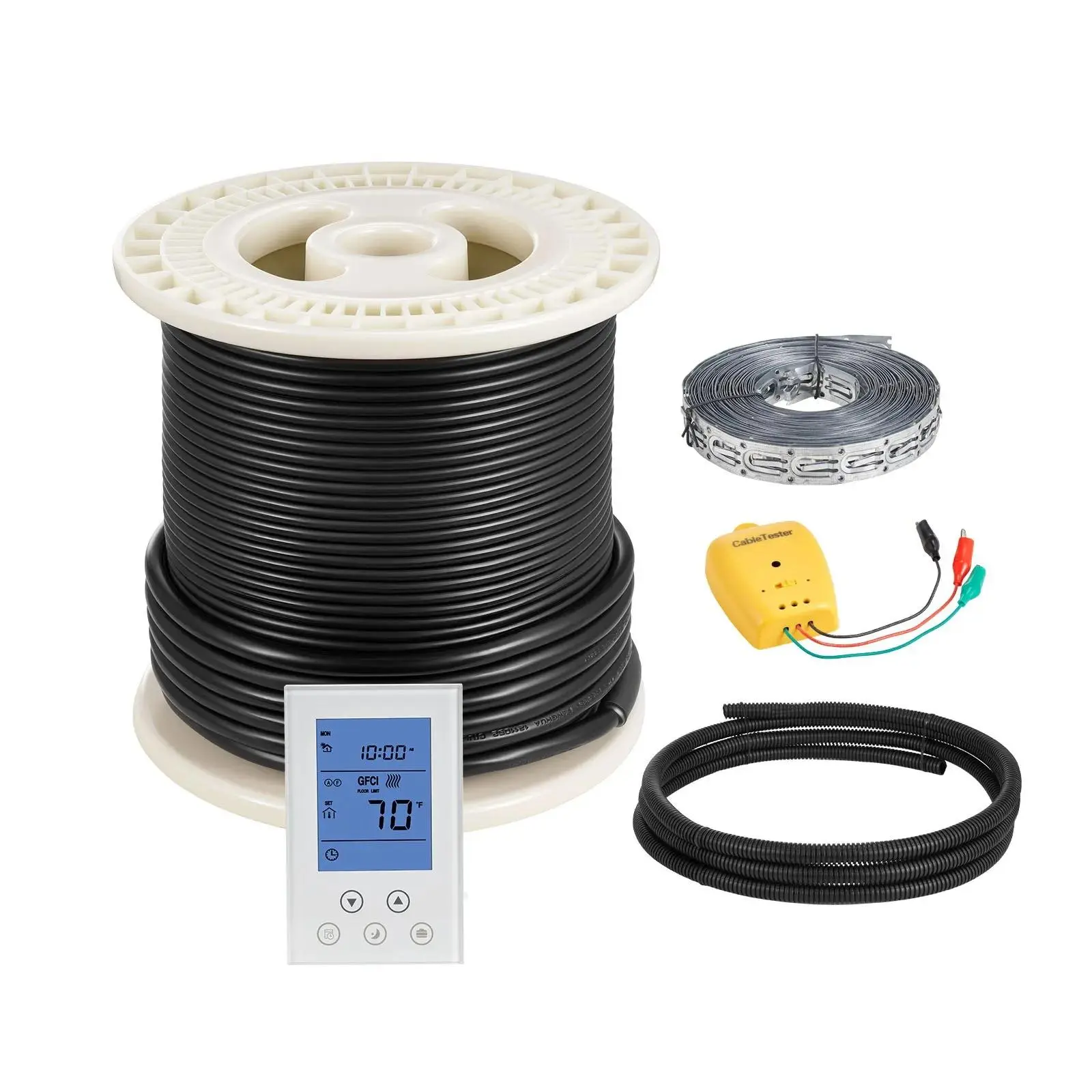 【SummerFinds】VEVOR 50 sqft Freeform Underfloor Heating Cable Kit, 120V Indoor Electric Radiant Floor System with Programmable Smart Thermostatic Controller, Alarm, Grounding Wire, Easy Installation for Tile, Stone, Home Improvement, Heating Kit