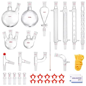 Lab Distillation Kit Made From 3.3 Borosilicate Glassware, Includes 24/40 Joint Components, 1000ml Essential Oil Distillation Apparatus, 32-Piece Glassware Set For Laboratory Use, Complete Distillation Equipment Collection