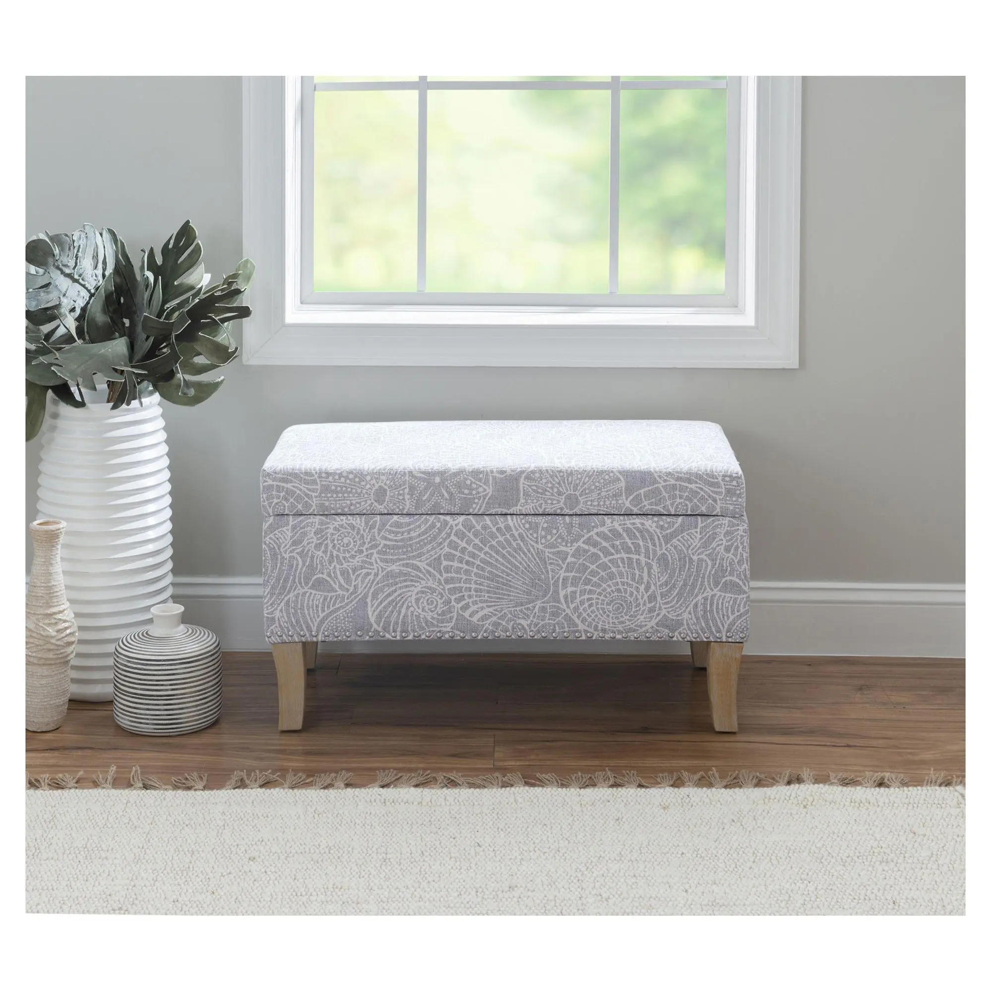 Linon Home Decor Juliet Upholstered Storage Ottoman Seashell