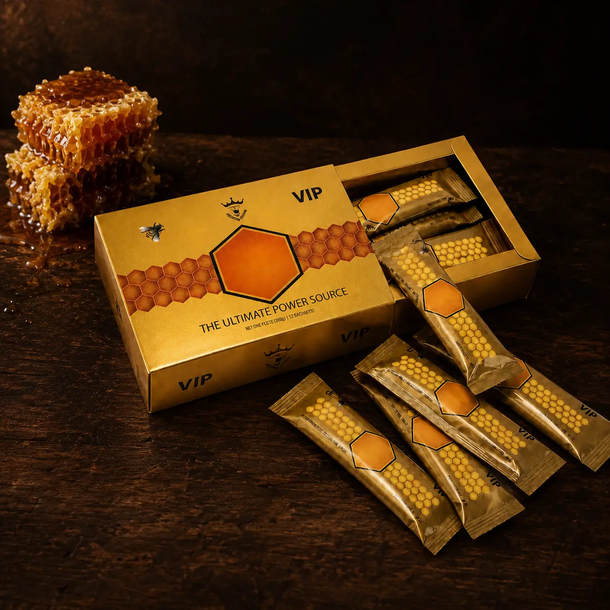 Organic Honey Blend – 12 Sachets × 20g with Bee Pollen & Jelly – Sweet & Smooth