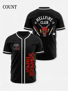 Unisex Baseball Shirt with Hellfire Club Demon Logo Print, and Contrast Design for Fans, Spring and Fall Casual Wear