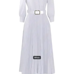 Lady Elegant long sleeve V-neck pleated dress office for spring summer style women's chiffon