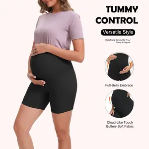 Women's Maternity Leggings Over The Belly High Waisted Yoga Pregnancy Leggings Workout Pregnancy Shorts Activewear for Women in Black Colors