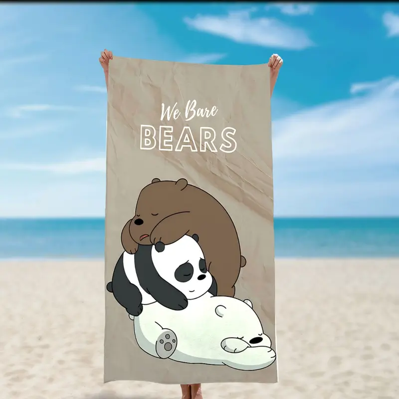 Soft Lightweight Bare Bear Print Beach Towel, Quick Dry Ultra-Fine Fiber for Swimming Yoga Picnic Vacation, Adorable Multi-Scene Use