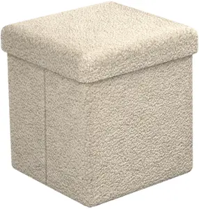 Sorbus Teddy Storage Ottoman in Soft Sherpa - Folds Flat, Plush Furniture for Living Room, Bedroom, Kids Room, Square Boucle Design