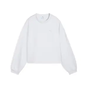 PUMA Womens Wardrobe Essentials Oversized Crew Neck Long Sleeve Sweatshirt Casual - Grey