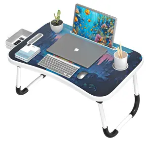 Extra-Large Multifunctional Folding Desk, Portable Multi-Color Wooden Laptop Bed Desk with Cup Holder, Suitable for Work, Readin NONE