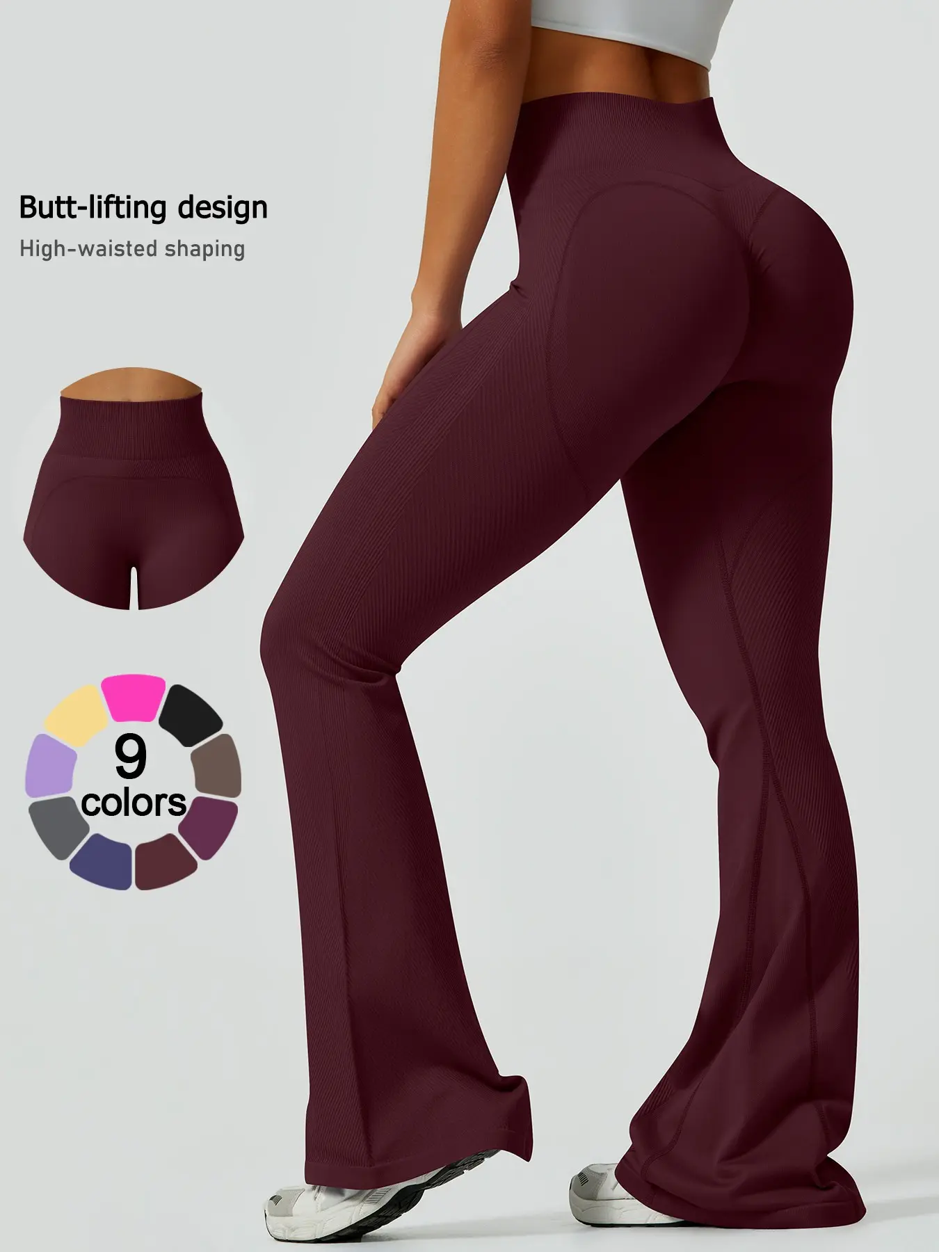 Women's Solid Flare Leg Sports Joggers, Comfy Breathable High Waist Leggings for Yoga Gym Workout Running, Ladies Sportswear for All Seasons, Flared Sports Pants, Sports Jogging Pants, Running Fitness Pants, Yoga Sports Trousers