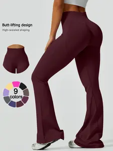 Women's Solid Flare Leg Sports Joggers, Comfy Breathable High Waist Leggings for Yoga Gym Workout Running, Ladies Sportswear for All Seasons