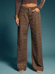 Women's New Denim Wide Leg Jeans, Trendy Design Washed Finish, Elastic Comfortable Fashion Long Pants, Casual Wear for 2026