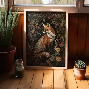 [SALE UP TO 50% - UNFRAMED] Fox William Morris Wall Art Print or Poster, Vintage Country Floral Gift For Her in Cottagecore Dark Academia Decor, Mid Century Botanical- Complimentary Delivery