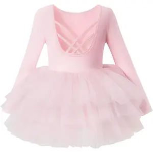 X-GCS03   Toddler Girls Ballet Tutu Dresses Long Sleeve with Criss-Cross Back Skirted Leotard Dance Dress Ballerina Outfits