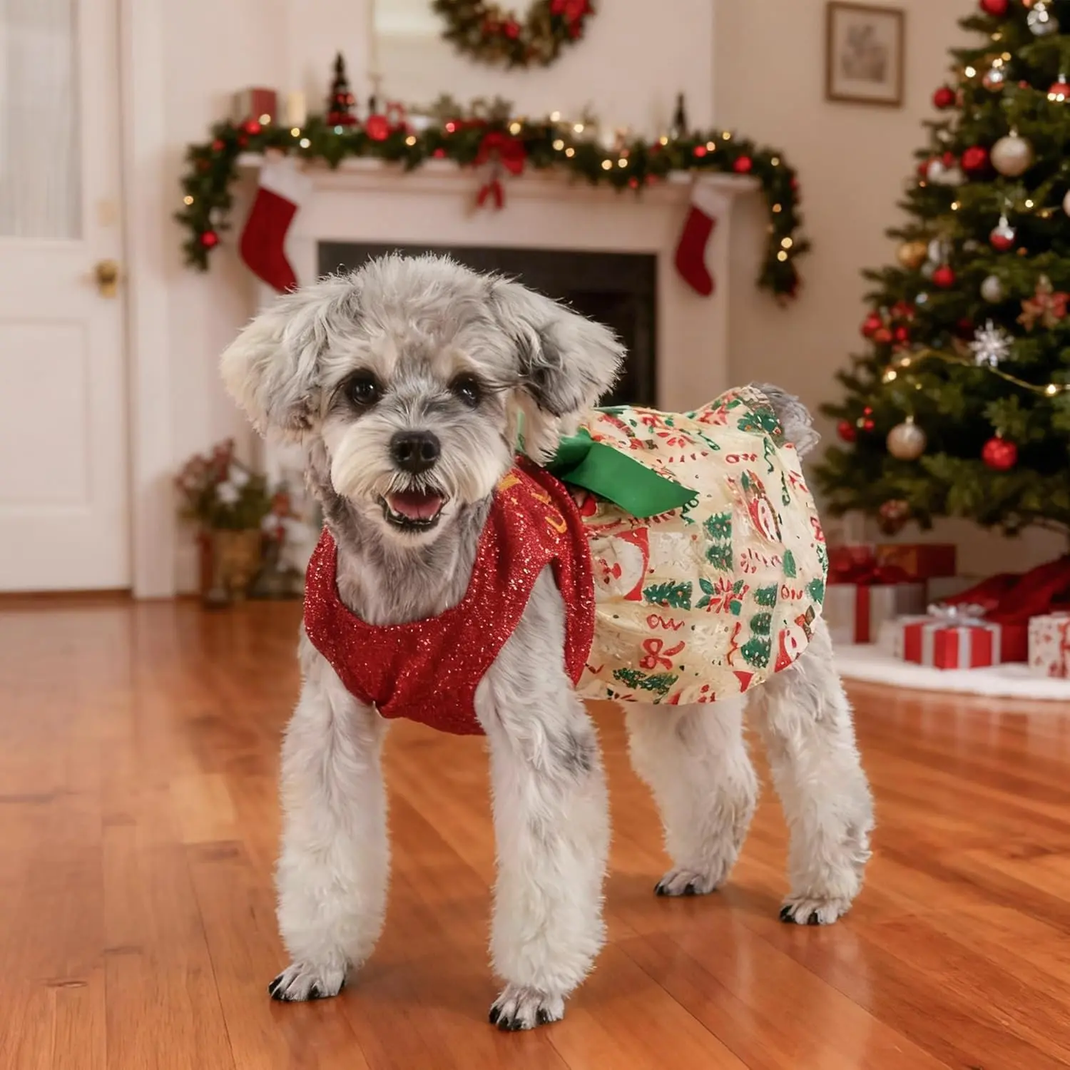 Dog Christmas Outfit Cute Dog Christmas Dress with Bowknot Tulle Puppy  Clothes for Small Medium Dogs Cats Boys Girls Pet Costume