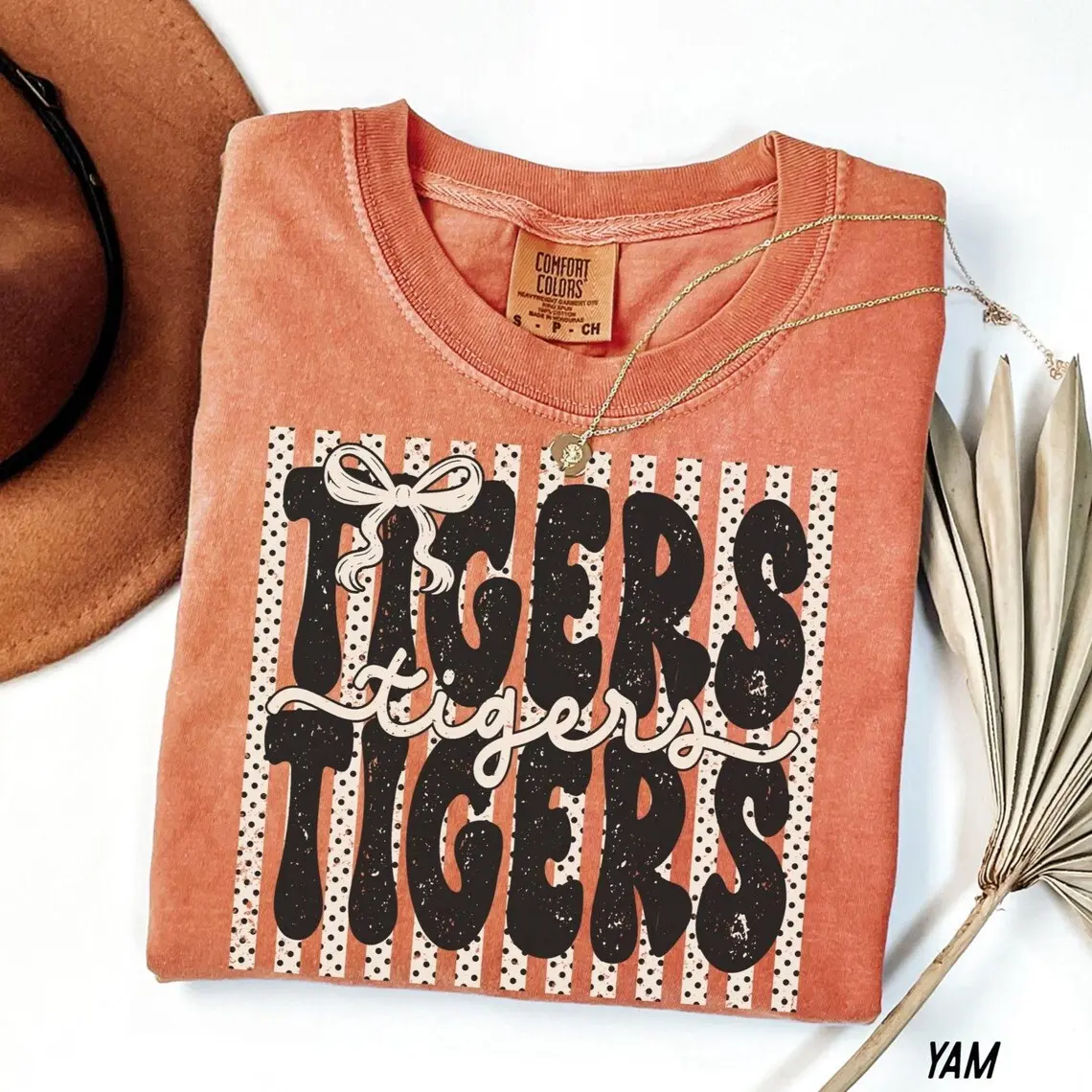 Comfort Colors® Tigers Shirt, Polka Dot Preppy Stripes Tigers T-shirt, Tigers Game Day Shirt, Tigers Mascot Tee, Coquette Tigers Tshirt