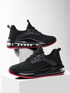 New Fish Scale Full Sole Air Cushion Running Shoes, Men's Flyknit Breathable Sport Shoes, Thick Sole Shock Absorption Casual Shoes