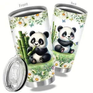 20oz Cute Panda Flower Butterfly Print Stainless Steel Insulated Cup with Lid, Double-layer Vacuum Insulated Cup, Suitable for Hot and Cold Drinks, Coffee Cup, Travel Cup, Cup Gift for Mother's Day, Cow Gift for Women, Girls, Daughters, Sisters