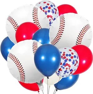 60 Pcs Baseball Theme Decoration, Navy Blue Red White Confetti Balloons with Baseball Foil Balloons for Baseball Theme Birthday Baby Shower Decoration