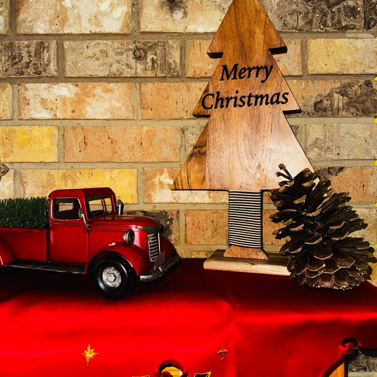 Handmade Rustic Wooden Merry Christmas Tree Laser Engraved
