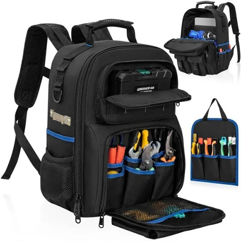 【IdealHouse】Power Tool Organizer Backpack, High Capacity Tool Organizing Bag with 59 Multi-Use Pockets, Scratch-Resist. Weather-Resistant Padded Heavy Duty Bag for Electricians