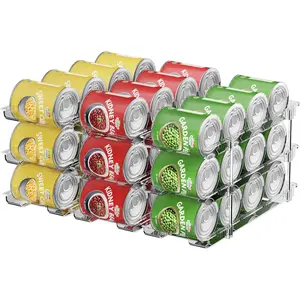 3 Sets 3 Tiers Can Organizer For Pantry, Automatic Rolling Stackable Clear Canned Food Rack for Fridge, Fits 36 Standard and Tall Cans, Pantry Organizers And Storage