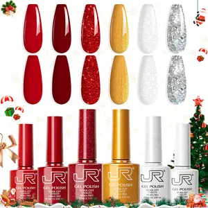 JR Red Christmas TPO Free Gel Based Gel Nail Polish Set,6pcs 10ml Nail Art Polish Nail Manicure red gold Green Glitter Sparkle Winter Long-lasting Soak Off UV Light Cure Gel Polish Kit for Salon and as a Gift for Daily Life at Home