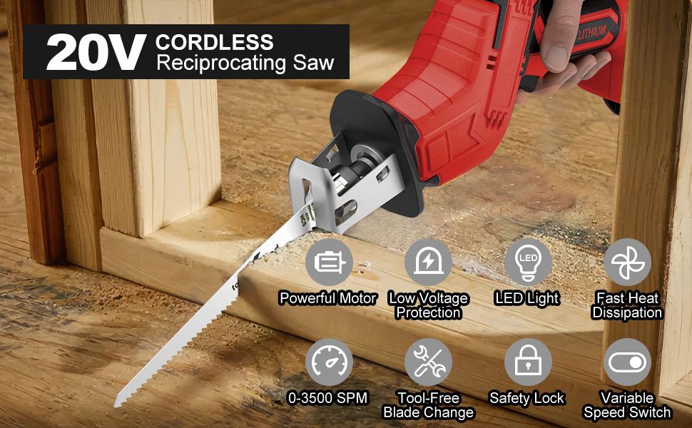 Reciprocating Saw for Milwaukee 18V Battery, 3 Variable Speed,3500 rpm Tool-Free Blade Change, 4 Saw Blades for Metal Wood PVC Cutting Battery Powered Saws Cordless Saw Reciprocating Saw for Milwaukee 18V Battery, 3 Variable Speed,3500 rpm Tool-Free Blade Change, 4 Saw Blades for Metal Wood PVC Cutting Battery Powered Saws Cordless Saw