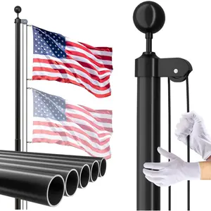 14 Gauge Flag Pole for Outside In Ground, 25 FT Heavy Duty Flagpole Kit for Yard, Extra Thick Outdoor Flag Poles with 3x5  Flag for Residential or Commercial, Black