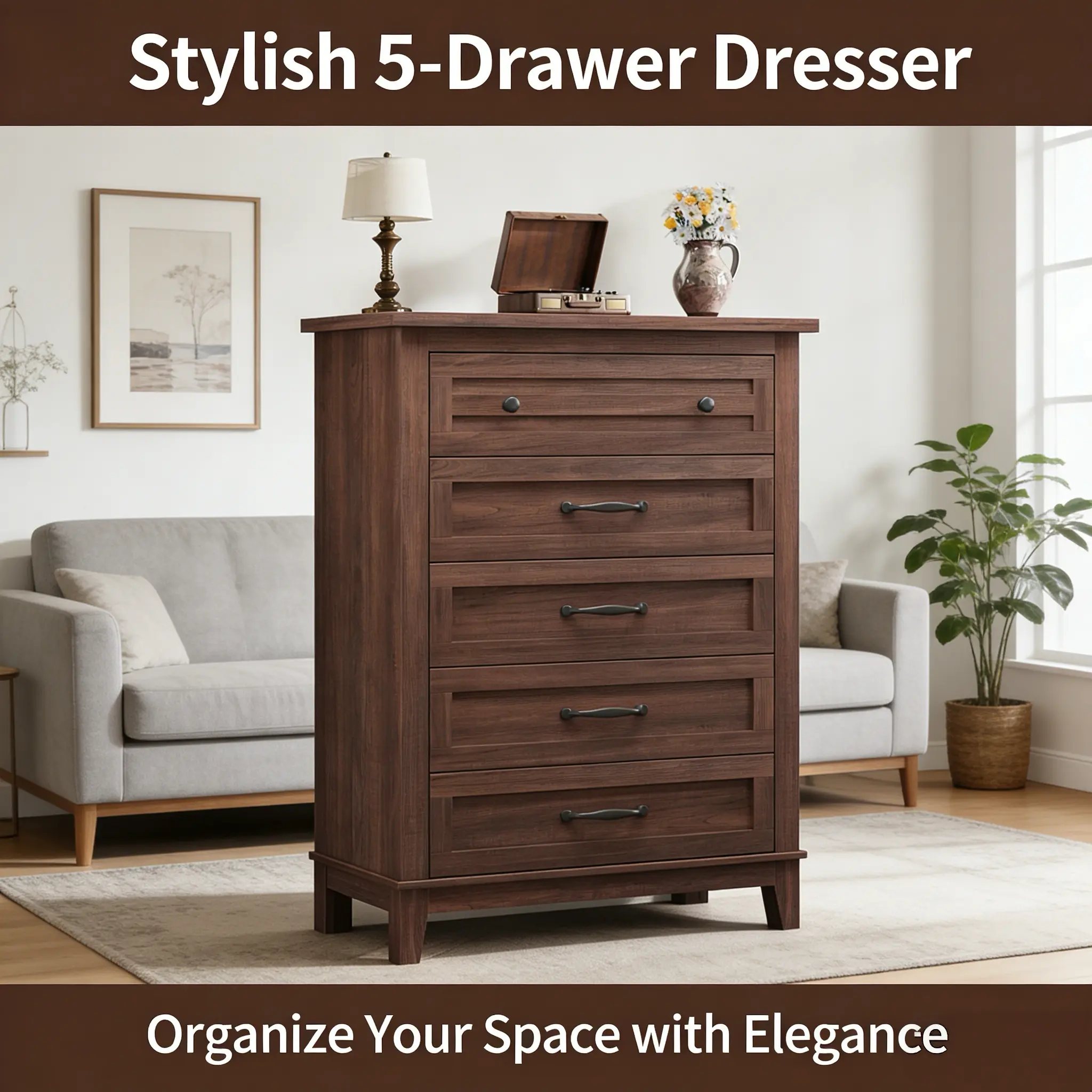 LH-Garvee 5 Drawer Dresser for Bedroom, 41.3" Vertical Dresser, Freestanding , Door Sideboard Cabinet White 8-DraweVersatile Floor Storage Cabinet Suitable for Any Home Style Ideal for Bedroom Living Room and