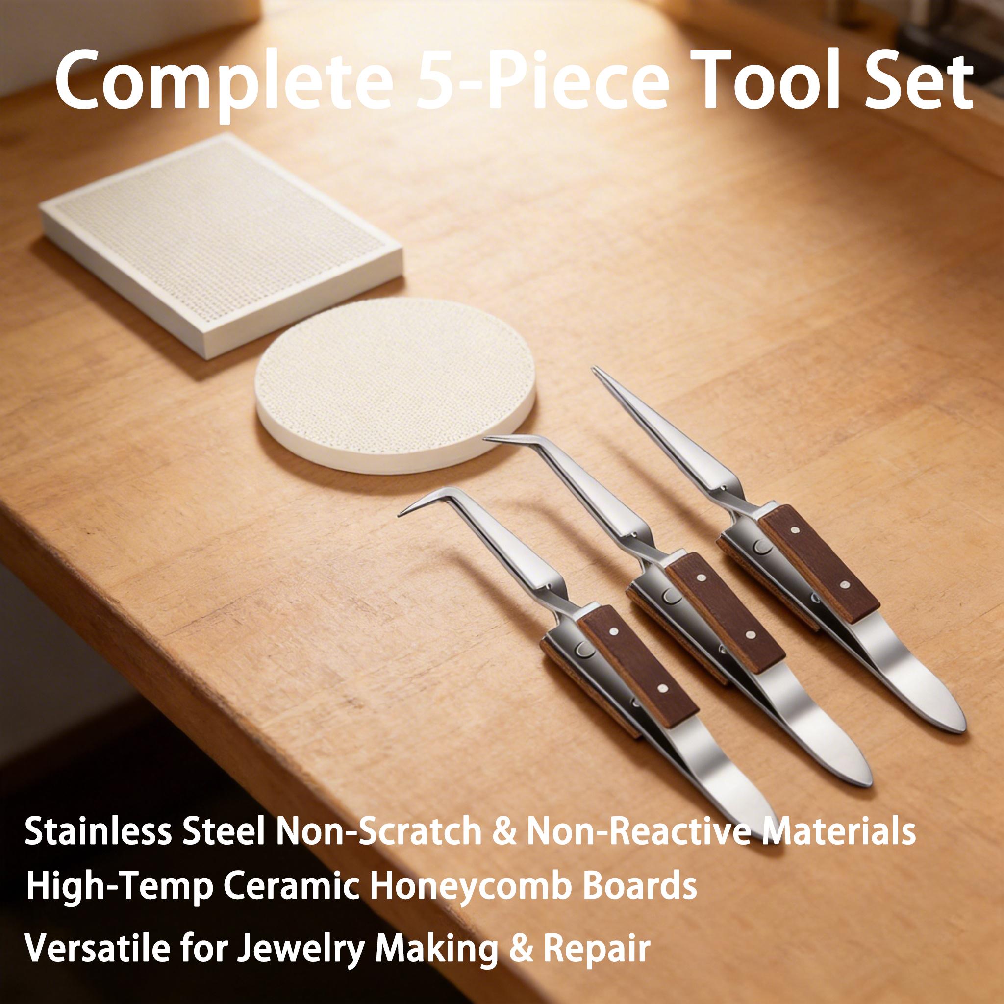 Jewelry Soldering Kit with Honeycomb Soldering Boards & Tweezers - Heat Resistant Ceramic Soldering Block Set for Jewelry Making & Repair