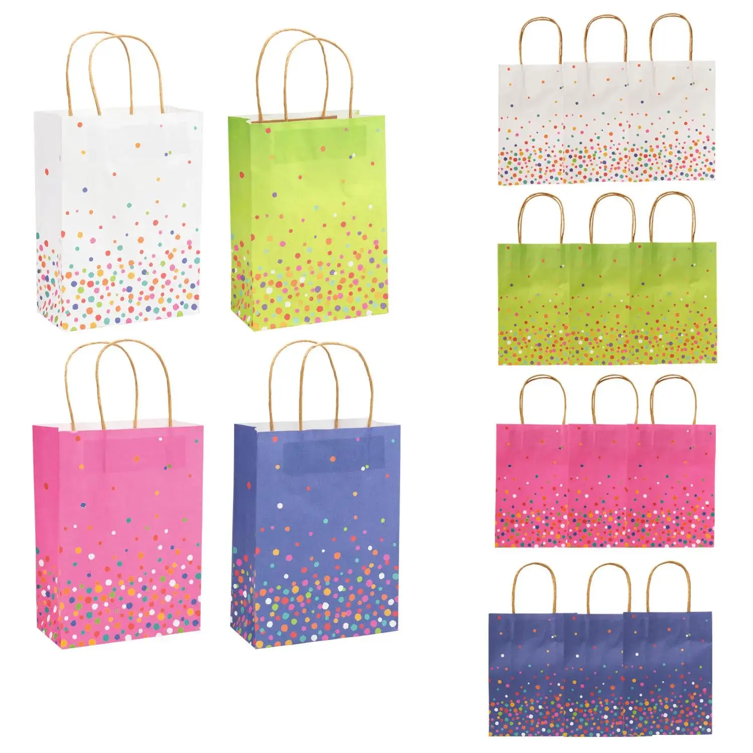 Bright Sprinkle Kraft Paper Gift Bags, 6.5" x 9" - 12 Pc Party Packs Gift Packs with Bright Packaging, Sprinkles, Easy Carrying