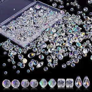 600Pcs Luxurious Crystal Beads with Box Set Iridescent AB Transparent Beads Assortment, Fashion Accessory DIY Jewelry Making Beading Supplies Handmade Earrings Bracelets Necklaces Art Craft Projects