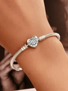 1PC New Original Silver Love Double-sided Silver Snake Bone Chain Basic Chain Thanksgiving Christmas Jewelry Designer Heart Shaped Bracelet DIY Creative Personalized Jewelry Making Kit Mother's Day Valentine's Day Gift for Women and Girls