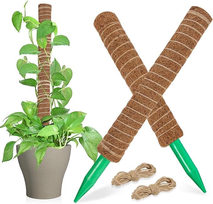 2 Pcs 15.7" Moss Totem Poles for Monstera, Coco Coir Plant Support Stakes with Jute String for Climbing Indoor Potted Plants