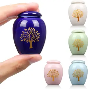 Mini Ceramic Keepsake Urns Set | 5 Tree of Life Ash Holders for Loved Ones