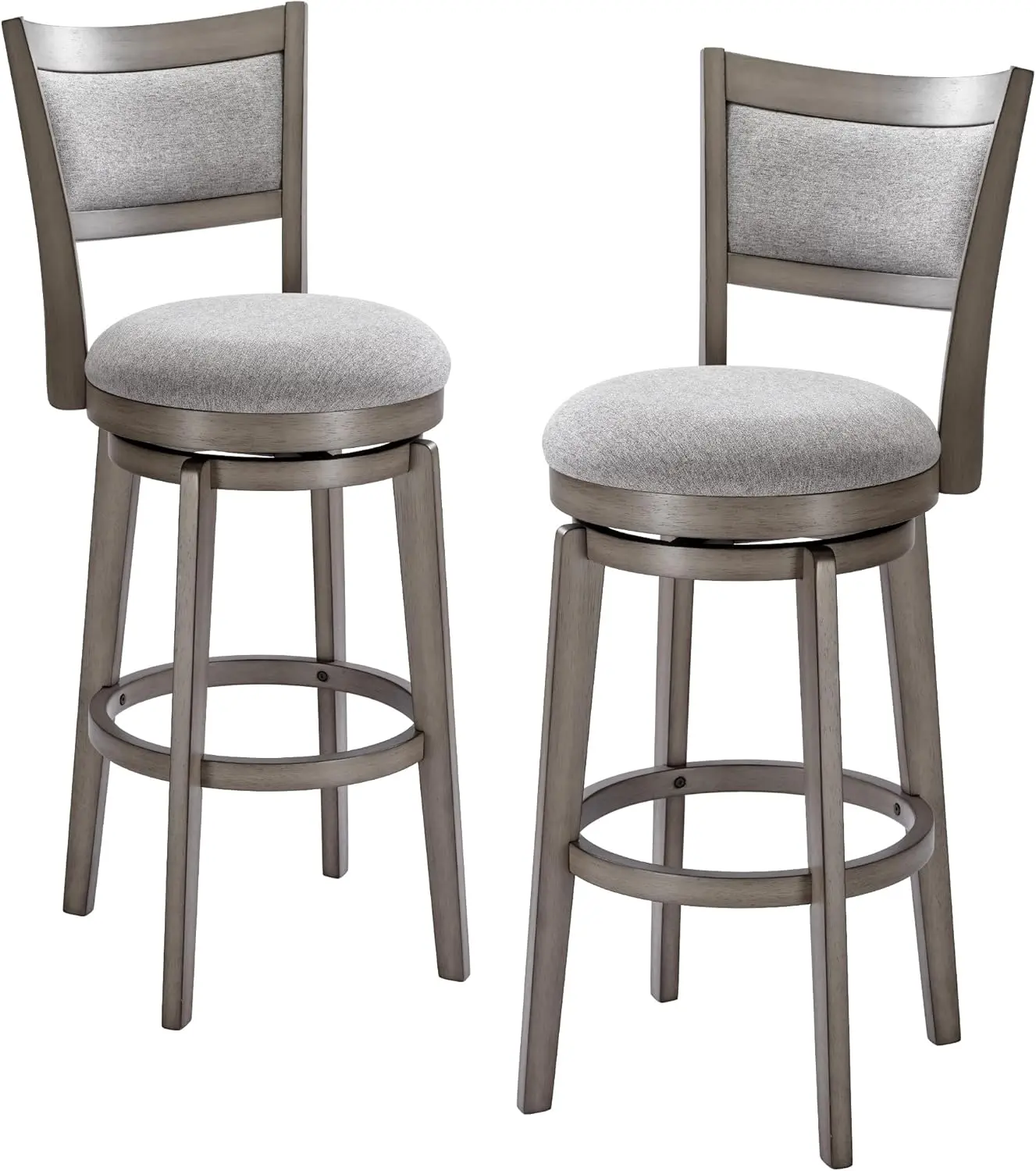 PrimeZone Swivel Counter Stools Set of 2, 26 in Soft Cushioned High-Back Single Seats with Solid Wood Legs, Wrap-Footrest, Easy Install for Kitchen Island, Home Bars, Grey