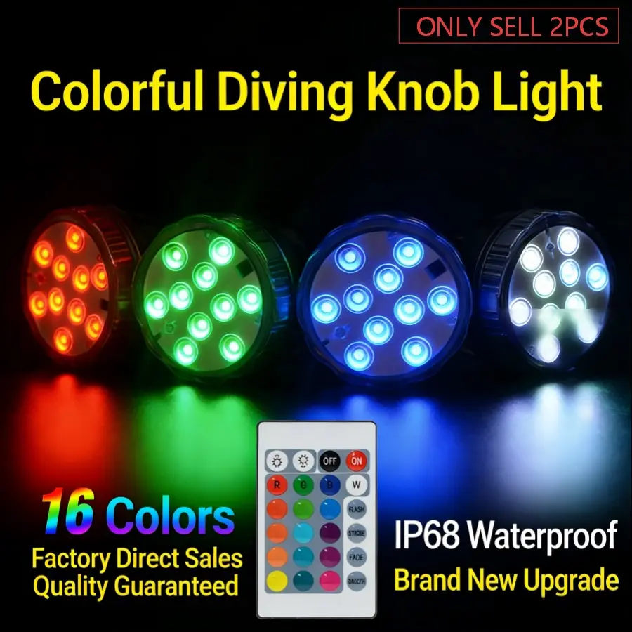 2 Remote Pool Lights + 1 Remote, RGB Colorful Submersible Light, 16 Colors LED Waterproof Lamp, Aquarium Fish Tank Light, Ocean Aquarium Lamp, Home Outdoor Decor, Easter Party Light